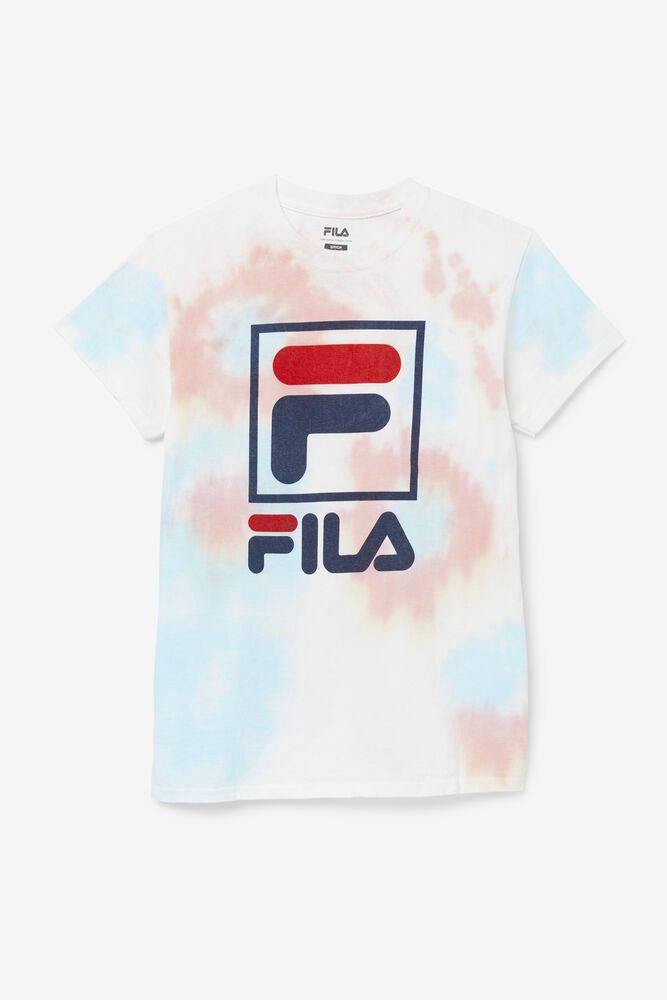 Fila T-Shirt Mens White - Tie Dye Stacked Logo - Philippines 8307916-FW